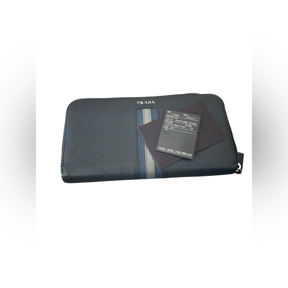 PRADA Safiano Leather Stripe Zip Around Long Wallet - Picture 12 of 14